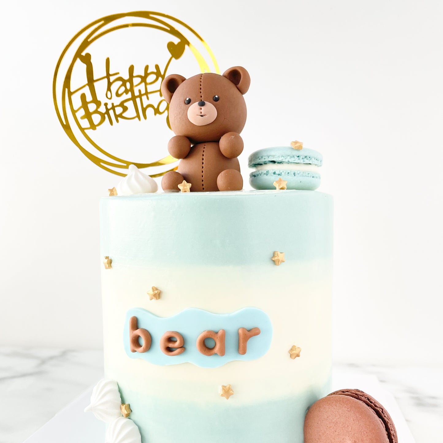 Customized Cake -Teddy Bear cake with macaron