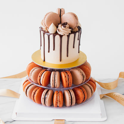 Macaron Cake Tower - Chocolate Truffle Cake with 40 pcs macarons - $128 Nett